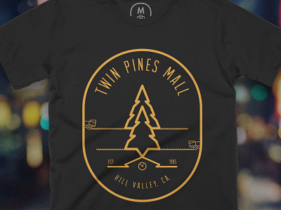 Twin Pines Mall 1980s back to the future black branding delorean doc brown fanart fire hill valley illustrator logo mall marty mcfly movies photoshop pine tree pines t shirt tshirt twin pines mall