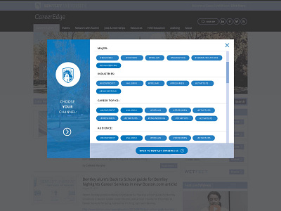 Bentley University Career Site Channels Pop Up