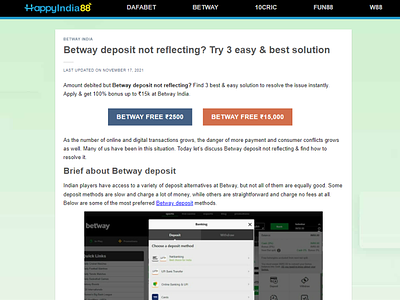 Betway deposit not reflecting? Try 3 easy & best solution betwayindia happyindia88