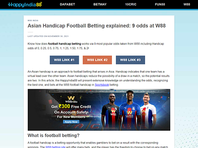 Asian Handicap Football Betting explained: 9 odds at W88 happyindia88