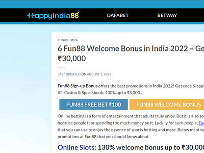 6 Fun88 Welcome Bonus in India 2022 fun88india