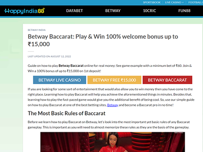 Betway Baccarat: Play & Win 100% welcome bonus up to ₹15,000 betway betwaybacarat betwayindia happyindia88