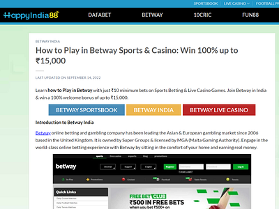 How to Play in Betway Sports & Casino: Win 100% up to ₹15,000 betway betwayindia happyindia88 howtoplacebetinbetway howtoplayinbetway