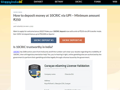 How to deposit cash at 10CRIC through UPI happyindia88