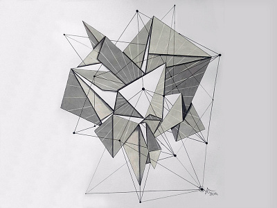 Origami abstract acrylic art drawing geometric illustration low poly mexico mixed media origami rollerball pen watercolor