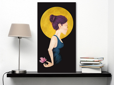 Padma acrylic art contemporary flower frame loto mexico mockup painting purple yellow