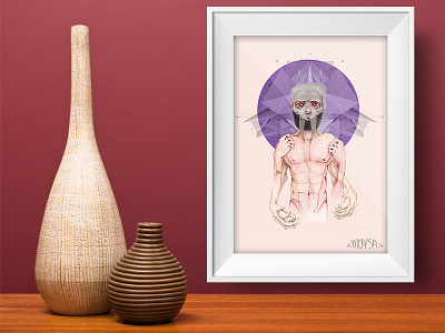 The walrus skull of the bearded man abstract art geometric illustration low poly mixed media mockup skull trendy vector walrus