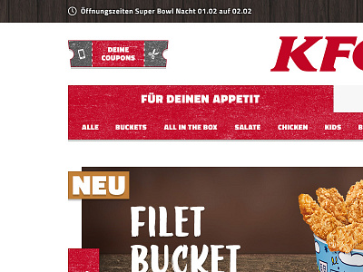 Home bucket coupon food header kfc meta navigation red stage teaser website