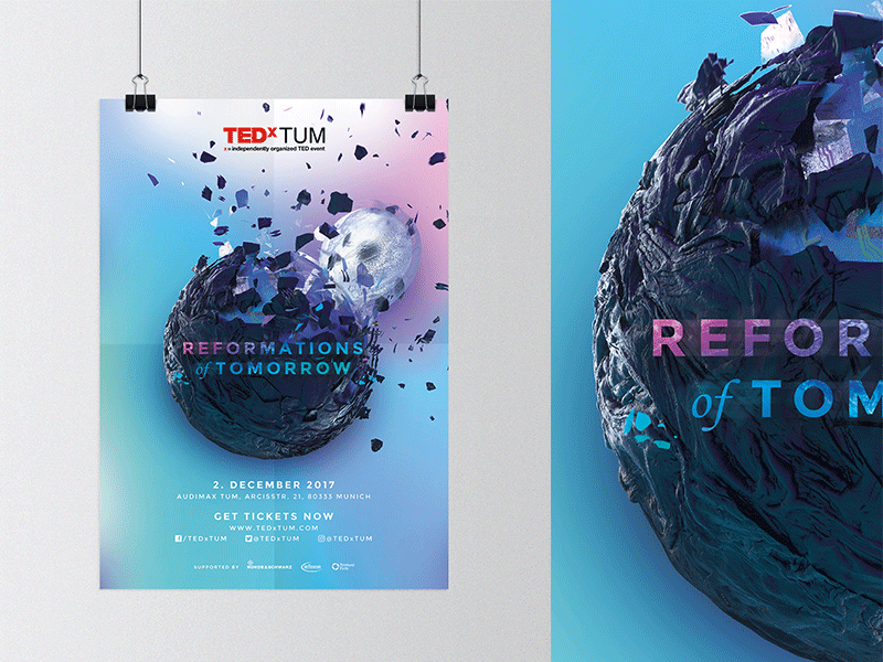 TEDxTUM - Reformations of Tomorrow 3d colorful design event poster print render ted tedx theme typo typography