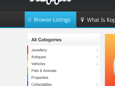 Navigation categories clean dark design navigation website