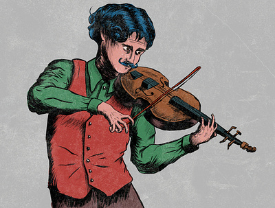 Violin art book character character design comic draw drawing green loose messy music musician novel pop popart red retro vintage violin