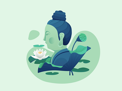 佛莲 green illustration lotus