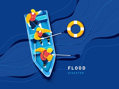 Flood blue boat fireman illustration water