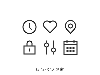 Icons calendar clock heart lock pin settings