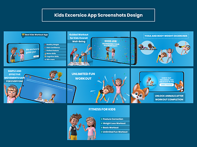 Kids Excersice App Screenshots Design for Play Store app design design google store graphic design play store play store screenshot screenshot design ui ui ux