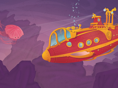 Submerged children illustration jellyfish ocean poster sea submarine underwater