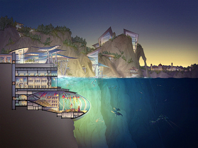 Oceanic Performing Arts Center architecture conceptual architecture illustration ocean story theater