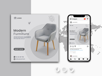 Furniture social media post banner template design handmade