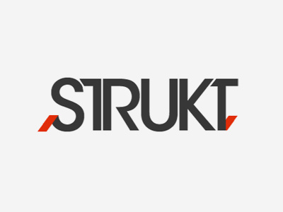 Strukt typo enhanced with red lines logo red