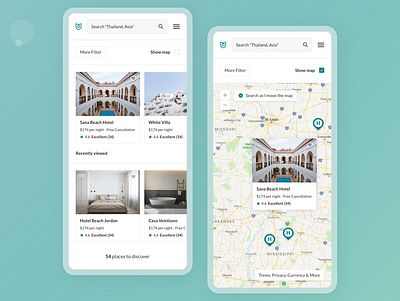 Hotel Finding & Booking App app basic design design listing listing page map listing minimal travel ui user experience user interface ux