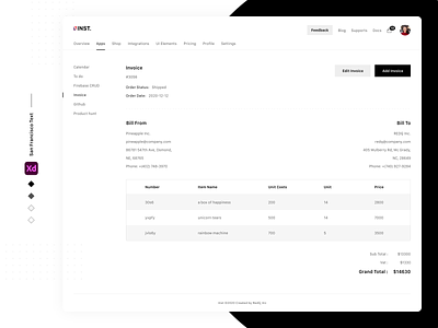Invoice | INST Admin Dashboard Template baseui basic design dashboard design invoice invoice template minimal ui user experience user interface ux