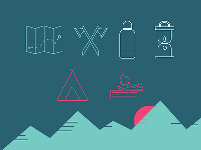 Not Another Camping Icon Set camping color palette design icon icon set illustration minimal mountains sketch vector