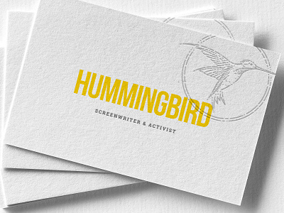 Hummingbird card activist bird businesscard embossed hummingbird logo screenwriter yellow