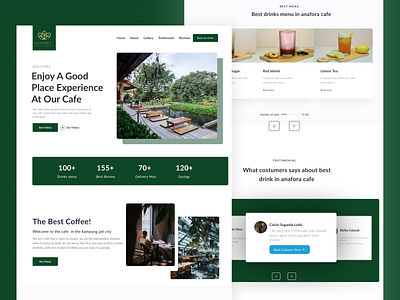 Homepage Cafe landing page branding cafe coffee community dark design drink food green homepage restaurant ui ux white