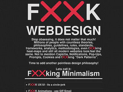 FXXK WEBDESIGN - Writings of a "fed up" developer book cs css design ebook emoji fucking website gif html javascript minimal minimalism website