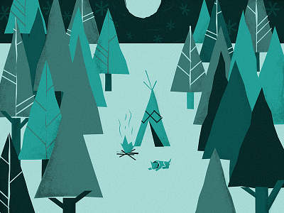Camp Out autumn camp dog fall fire forest illustration moon night stars tent trees