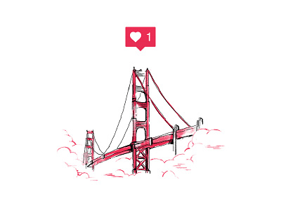 I Like You, San Francisco bridge california drawn fog golden gate hand illustration like paint san francisco sf sketch