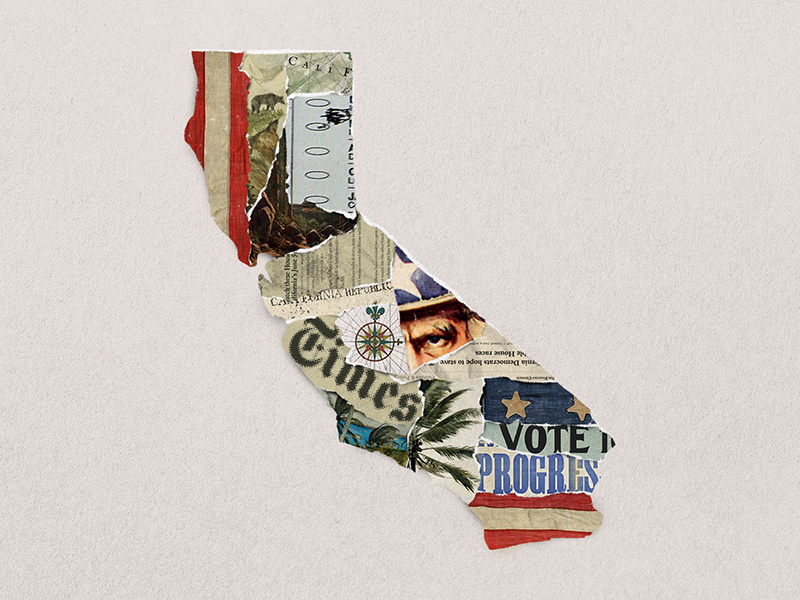 California Primary Vote paper torn illustration collage democracy election state vote primary california