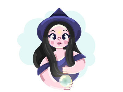 Witch with crystal ball - vector illustration