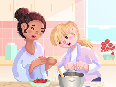 Friends cooking - vector illustration art artwork background book character cookies cooking editorial friends illustration vector