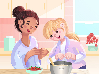 Friends cooking - vector illustration