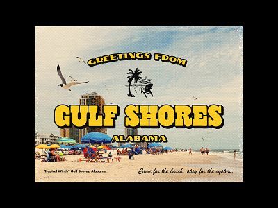 Gulf Shores alabama beach branding coast color design grunge gulf halftone illustration illustrator logo photoshop post card print umbrellas vector vintage yellow