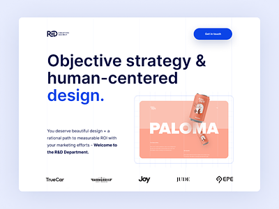 The R+D Dept. branding design homepage layout typography ui webdesign