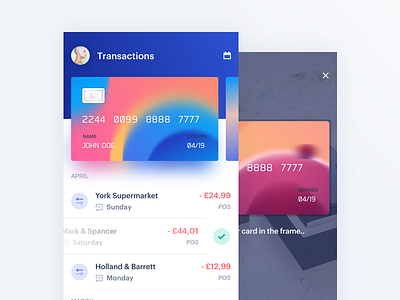 Pocket Pay app bank cards checkout finance gradients ios list