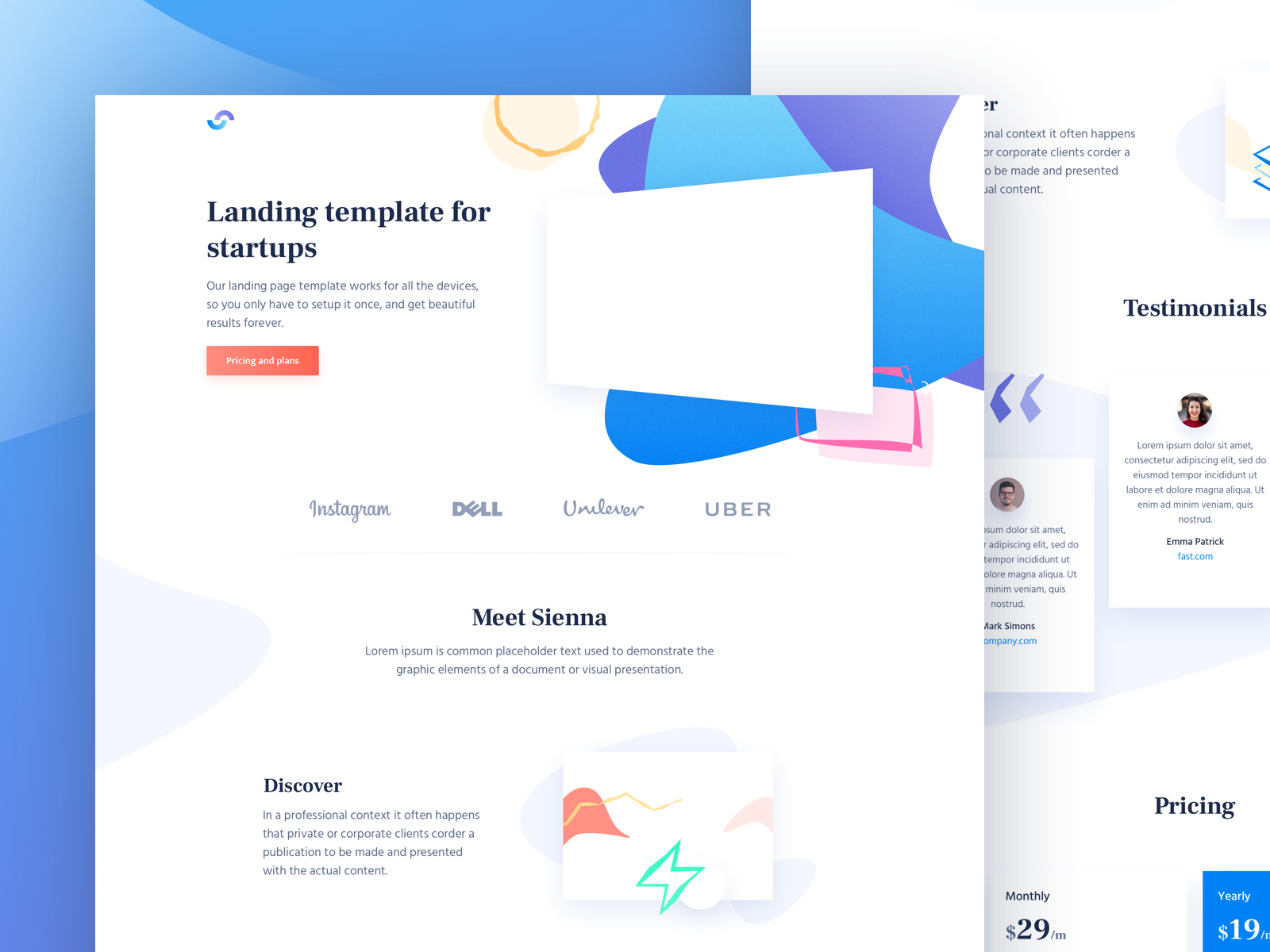 Sienna - HTML landing page for startups by Davide Pacilio on Dribbble