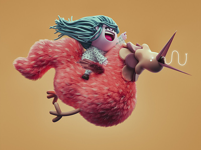 fliying pollo 3d characterdesign cinema4d illustration render