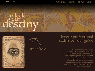 Tarot reading site landing page