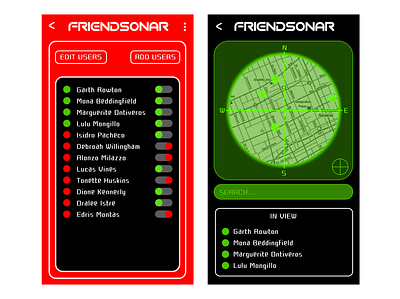 Location Tracker (friend finding app) 80s atari dailyui design gaming location tracker military mobile app retro sonar vintage vintage gaming