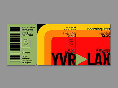 Daily UI #024: Boarding Pass 1960s 60s 70s 80s app boarding pass dailyui design mobile plane ticket rainbow retro ticket