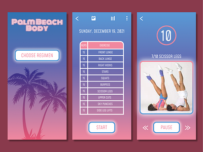 Daily UI #041: Workout Tracker 041 1980s 80s branding dailyui dailyui041 design exercise miami vice mobile palm trees retro sunset ui workout workout app workout tracker