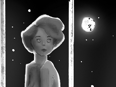 Backlit girl moon night painting photoshop sketch