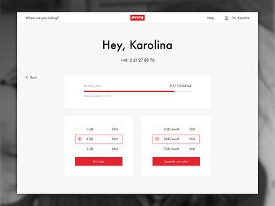 Hey, Karolina account buy data landing page minimal my account personal responsive simple ui web webdesign
