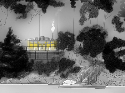 Christmas at the Cabin black and gold black and white blackandwhite cabin illustration photoshop