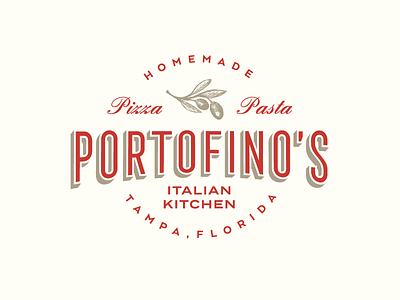 Portofino Italian Kitchen hand drawn logo pasta pizza restaurant