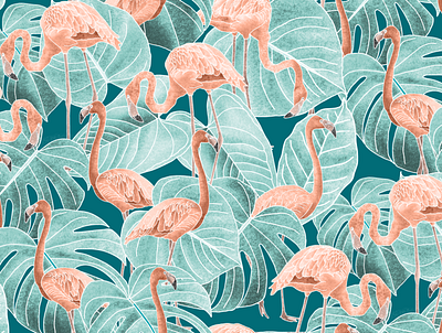 Flamingos foliage illustration surfacepatterndesign