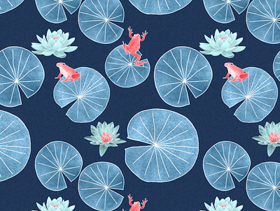 Lilypond II botanicalillustration fabric homedecor illustration surfacepatterndesign wallart wildlife
